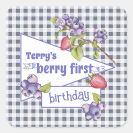 Pegatina Cuadrada Primer cumpleaños de Berry