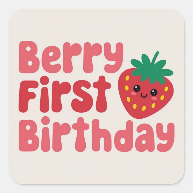 Pegatina Cuadrada Primer cumpleaños de Berry - Cute tema de fresa (Anverso)