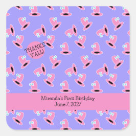 Pegatina Cuadrada Primer cumpleaños de Cowgirl