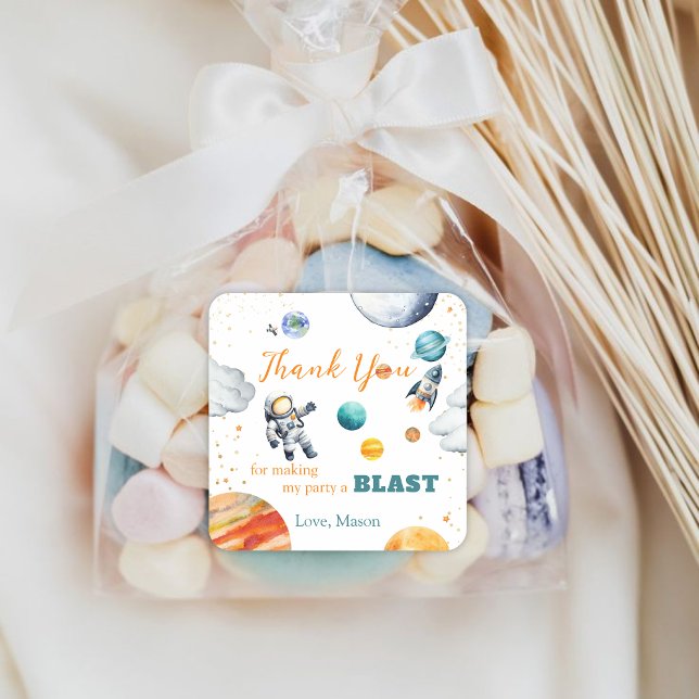 Pegatina Cuadrada Primer cumpleaños de expedición espacial gracias (Subido por el creador)