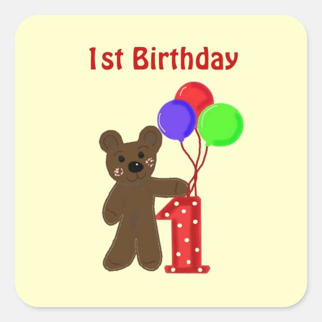 Pegatina Cuadrada Primer cumpleaños de Little Bear (Anverso)