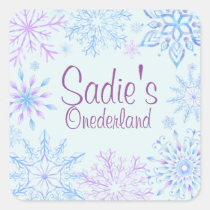 Pegatina Cuadrada Primer cumpleaños de Snowflake One-Derland
