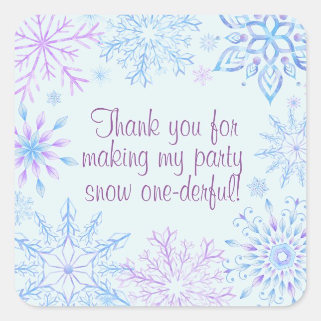 Pegatina Cuadrada Primer cumpleaños de Snowflake Winter One-Derland  (Anverso)