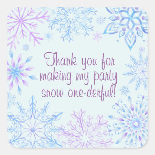 Pegatina Cuadrada Primer cumpleaños de Snowflake Winter One-Derland