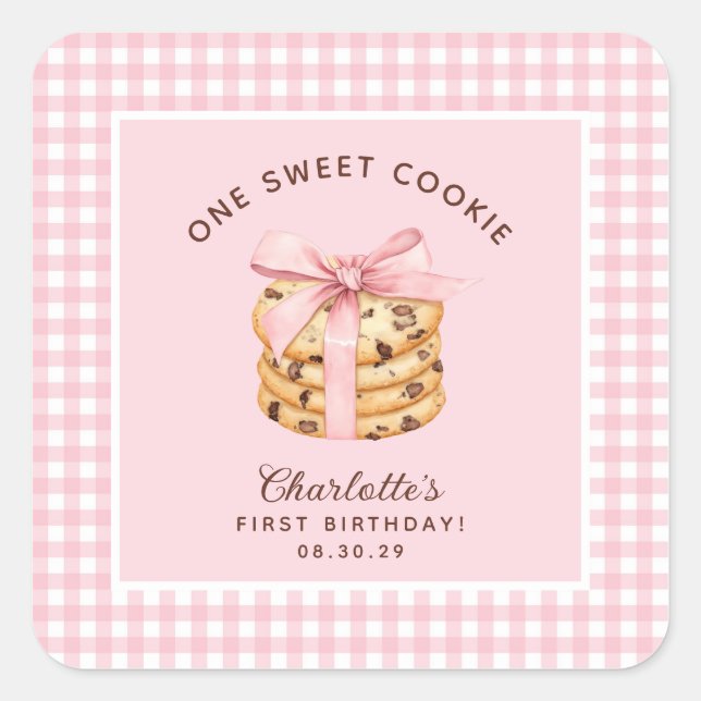 Pegatina Cuadrada Primer cumpleaños de un Chica de cookie inteligent (Anverso)