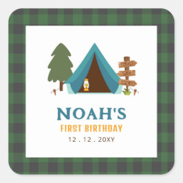 Pegatina Cuadrada Primer cumpleaños de un chico de camper feliz