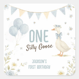 Pegatina Cuadrada Primer cumpleaños de un chico tonto