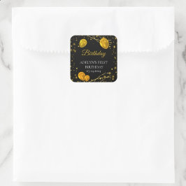 Pegatina Cuadrada "Primer cumpleaños del bebé de oro y negro"