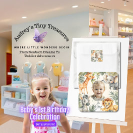 Pegatina Cuadrada Primer cumpleaños del niño - Pegatinas del Safari