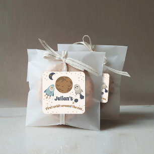 Pegatina Cuadrada Primer cumpleaños, ¡primera órbita alrededor del s