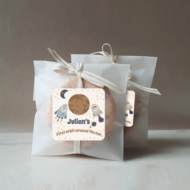 Pegatina Cuadrada Primer cumpleaños, ¡primera órbita alrededor del s (Subido por el creador)