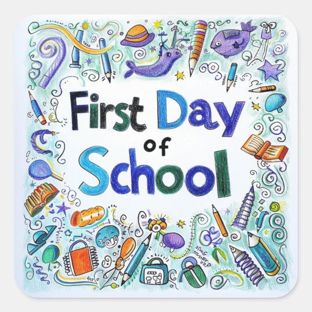 Pegatina Cuadrada Primer día de clases (Anverso)