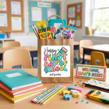 Primer día de escuela colorido elemental retro
