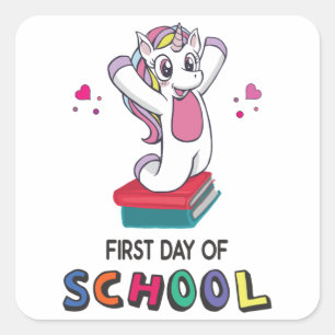 Pegatina Cuadrada Primer día de la escuela Unicornio