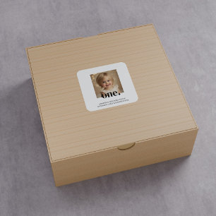 Pegatina Cuadrada Primer Día de la foto Rótulo acrílico en blanco y 