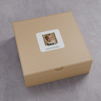 Pegatina Cuadrada Primer Día de la foto Rótulo acrílico en blanco y