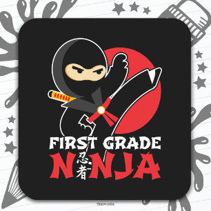 Pegatina Cuadrada Primer Día De Regreso A La Escuela De Ninja Kick D