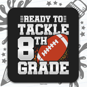 Pegatina Cuadrada Primer Día del Fútbol Octavo Grado De Vuelta Al Co