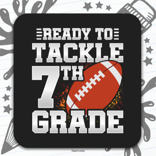 Pegatina Cuadrada Primer Día del Fútbol Séptimo Grado De Vuelta Al C