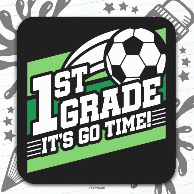 Pegatina Cuadrada Primer día en el colegio del fútbol de primer grad (Subido por el creador)