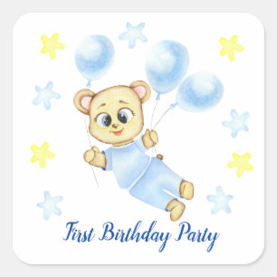Pegatina Cuadrada Primer Fiesta de Birthday Boy