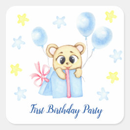 Pegatina Cuadrada Primer Fiesta de Birthday Boy