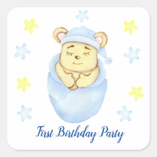 Pegatina Cuadrada Primer Fiesta de Birthday Boy