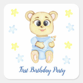 Pegatina Cuadrada Primer Fiesta de Birthday Boy