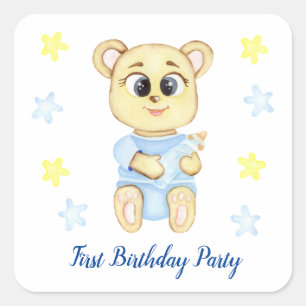 Pegatina Cuadrada Primer Fiesta de Birthday Boy