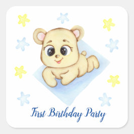 Pegatina Cuadrada Primer Fiesta de Birthday Boy