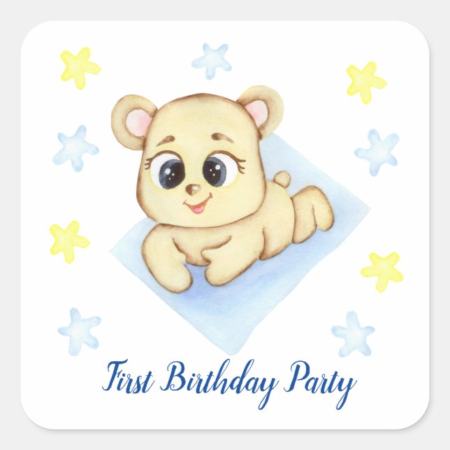 Pegatina Cuadrada Primer Fiesta de Birthday Boy (Anverso)