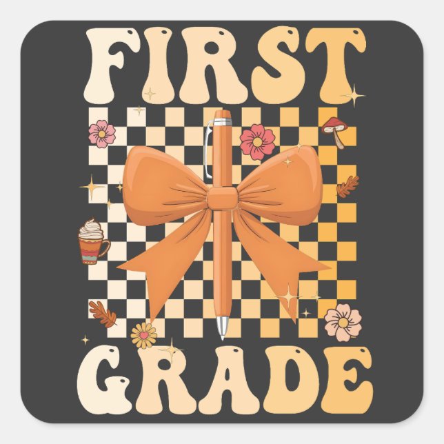 Pegatina Cuadrada Primer Grado De Vuelta Al Colegio Cae Coquette (Anverso)