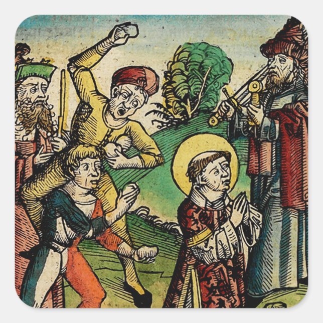 Pegatina Cuadrada Primer mártir de San Esteban Protomartyr (Anverso)