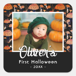 Pegatina Cuadrada Primer Naranja de Halloween Mushroom Fall