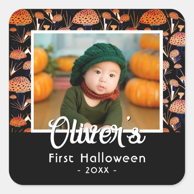 Pegatina Cuadrada Primer Naranja de Halloween Mushroom Fall (Anverso)