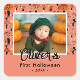 Pegatina Cuadrada Primer Naranja de Halloween Mushroom Fall