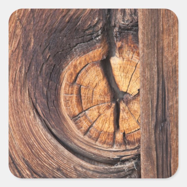 Pegatina Cuadrada Primer plano de un nudo de madera, California (Anverso)