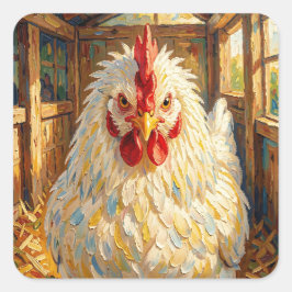 Pegatina Cuadrada Primer plano divertido de pollo con empaste que pa