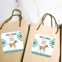 Pegatina Cuadrada Primer rodeo de caballos de campo turquesa del sur