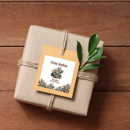 Pegatina Cuadrada Primer Rodeo Occidente Cactus Cumpleaños Retro