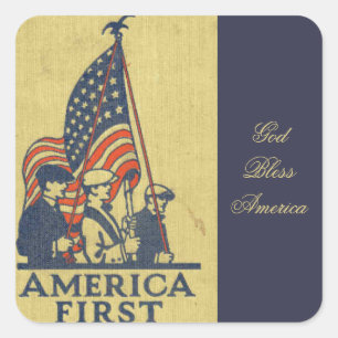 Pegatina Cuadrada Primer texto del vintage de la bandera americana