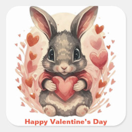 Pegatina Cuadrada Primer Valentín de la conejita de bebé sensacional