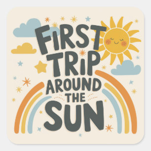Pegatina Cuadrada Primer viaje alrededor del cumpleaños del sol - 1e