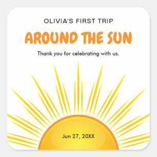 Pegatina Cuadrada Primer viaje alrededor del Sol Cumpleaños 1 año Gr