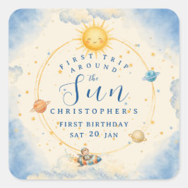 Pegatina Cuadrada Primer viaje alrededor del sol Cumpleaños cuadrado