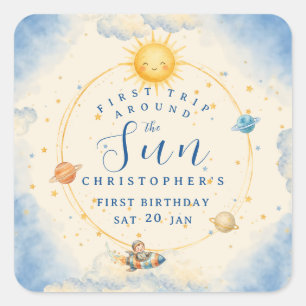 Pegatina Cuadrada Primer viaje alrededor del sol Cumpleaños cuadrado