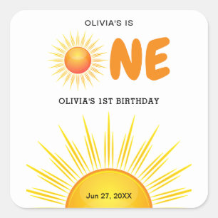 Pegatina Cuadrada Primer viaje de Boho por el domingo 1° cumpleaños