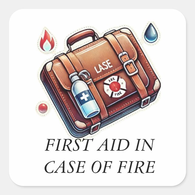 PEGATINA CUADRADA PRIMERA AYUDA EN FUNDA DE FUEGO (Anverso)