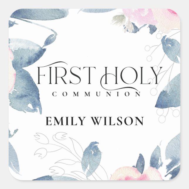 PEGATINA CUADRADA PRIMERA COMUNICACIÓN SANTA DEL FLORAL AZUL DE RUBO (Anverso)
