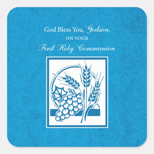 Pegatina Cuadrada Primera comunión de Godson, Trigo, Uvas Azules (Anverso)